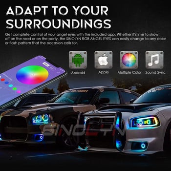 Διαδοχική ροή RGB Angel Eyes LED Running Lights Colorful Streamer APP Dynamic DRL Bluetooth-συμβατά αξεσουάρ φώτα αυτοκινήτου