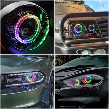 Διαδοχική ροή RGB Angel Eyes LED Running Lights Colorful Streamer APP Dynamic DRL Bluetooth-συμβατά αξεσουάρ φώτα αυτοκινήτου