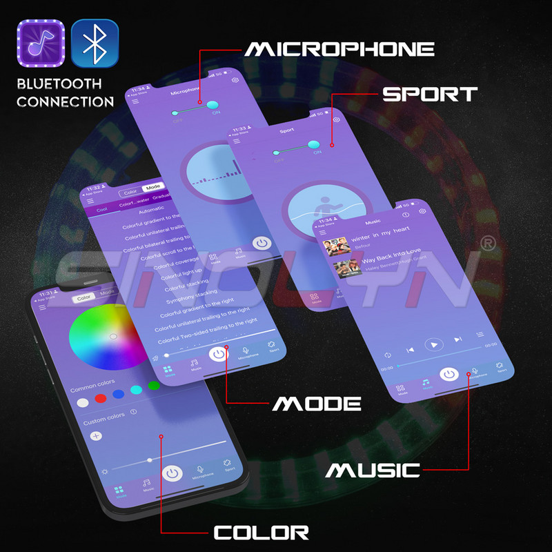 Sequential Flow RGB Angel Eyes LED-jooksutuled Värvilised Streamer APP Dynamic DRL Bluetoothiga ühilduvad autotulede tarvikud