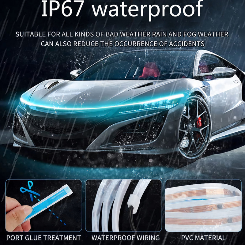 Φώτα ημέρας LED Start Scan Led Car Hood Light Strip Ευέλικτη αδιάβροχη διακοσμητική λάμπα περιβάλλοντος DRL Αυτόματος προβολέας