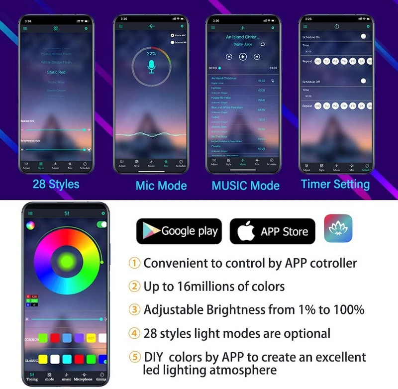 Auto Foot Ambijentalno svjetlo Interijer Atmosphere Led svjetla Neonska Rgb Dekorativna ambijentalna svjetiljka Usb upaljač App Control Dodaci za automobil