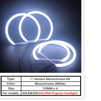 4PCS 131+146mm kokvilnas gaisma, balta LED Angel Eye Halo Ring priekšējie lukturi priekš BMW E46