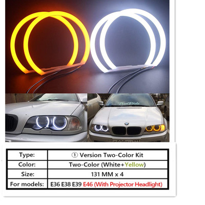 4PCS 131+146mm kokvilnas gaisma, balta LED Angel Eye Halo Ring priekšējie lukturi priekš BMW E46