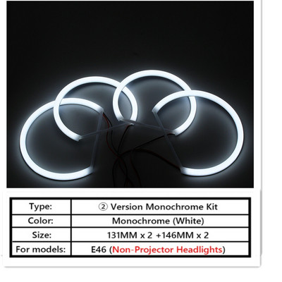 4PCS 131+146mm памучна светлина Бяла LED Angel Eye Halo Ring фарове за BMW E46