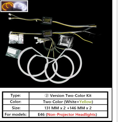 4PCS 131+146mm kokvilnas gaisma, balta LED Angel Eye Halo Ring priekšējie lukturi priekš BMW E46