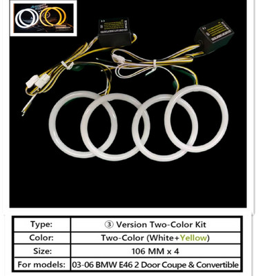 4PCS 131+146mm kokvilnas gaisma, balta LED Angel Eye Halo Ring priekšējie lukturi priekš BMW E46