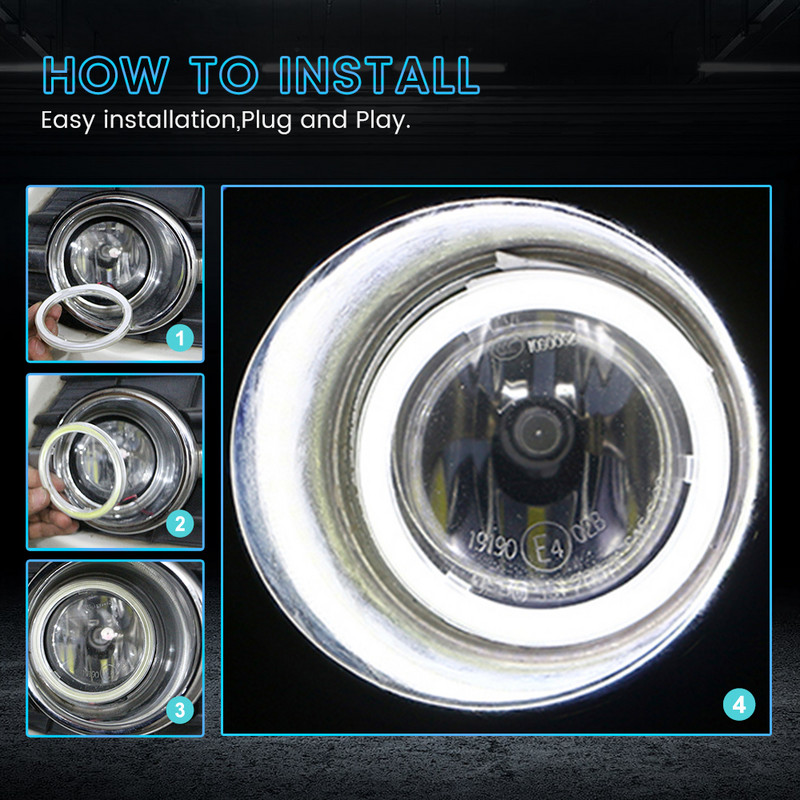 2 buc inele cu halo LED cu ochi de înger auto pentru faruri COB 9-30V alb și galben 60mm 70mm 80mm 90mm 100mm cu capac din plastic