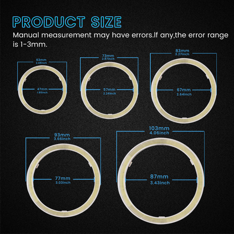 2 buc inele cu halo LED cu ochi de înger auto pentru faruri COB 9-30V alb și galben 60mm 70mm 80mm 90mm 100mm cu capac din plastic