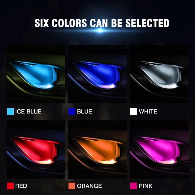 4db belső ajtókilincs LED lámpák univerzális környezeti lámpa Auto kapaszkodó lámpa autós kiegészítők kartámasz világítás