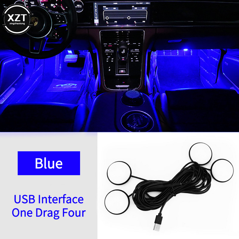 Auto LED-jalgvalgustid, 3 värvi auto kodupeo atmosfäär, dekoratiivne tähtpirn, auto salong, nelja öö lambiga