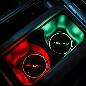 Лого на автомобила Led Atmosphere Light 7 цветни чаши Светещ държач за подложка за Honda Accord 2008-2014 2016 2018-2021 Автоаксесоари