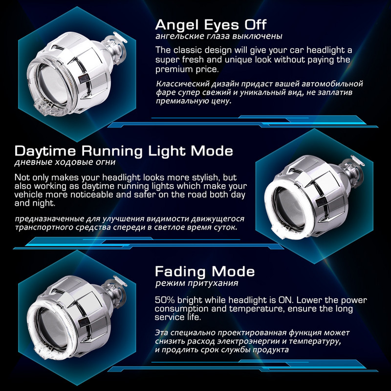 Angel Eyes Running Lights Auto objektiiv Bi-ksenoonprojektor H1 HID LED H4 H7 esituli 2,0 tolli DRL Halo komplekt Autotarvikud häälestus