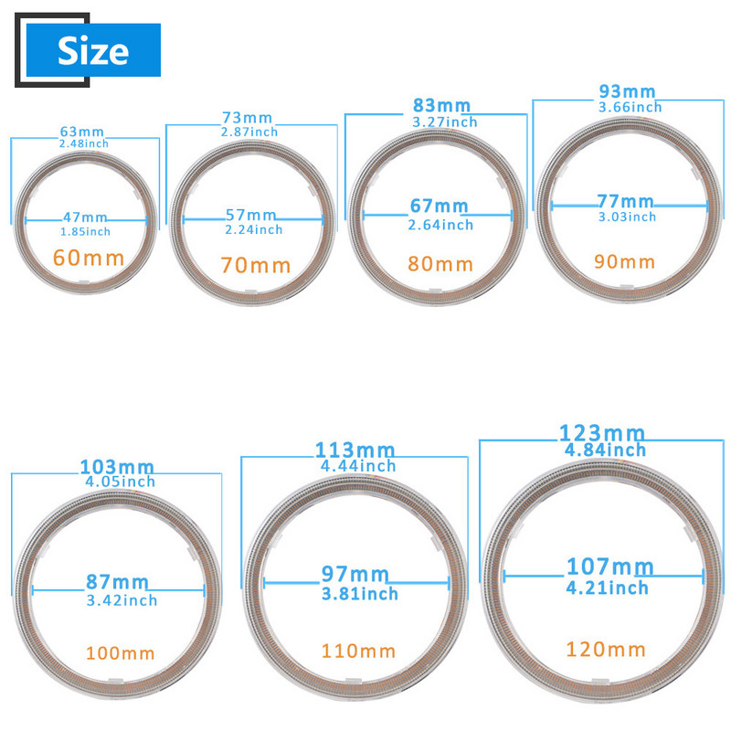 2 ΤΕΜ 12V 24V Λευκό πορτοκαλί 4014 LED Angel Eyes Halo Ring Σήμα ομίχλης αυτοκινήτου μοτοσικλέτας DRL Φως ημέρας 60-70-80-90-95-100-110-120mm