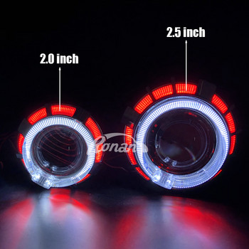 Ronan 2.0\'\' MH1 Bi-Xenon Automotive Lensses Dual Angel Eyes Shrouds H4 H7 Adapter Retrofit Car Motorcycle Headlight