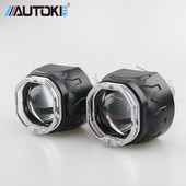Autoki Square LED Angel Eyes Bi xenon Lentila proiector far pentru retrofit auto DIY cu lumini de zi 2.5'' H4 H7