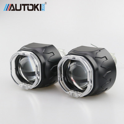 Autoki Square LED Angel Eyes Bi ksenona lēcu projektora priekšējais lukturis, kas paredzēts automašīnu modernizācijai, DIY ar dienas gaitas gaismām 2,5 collu H4 H7