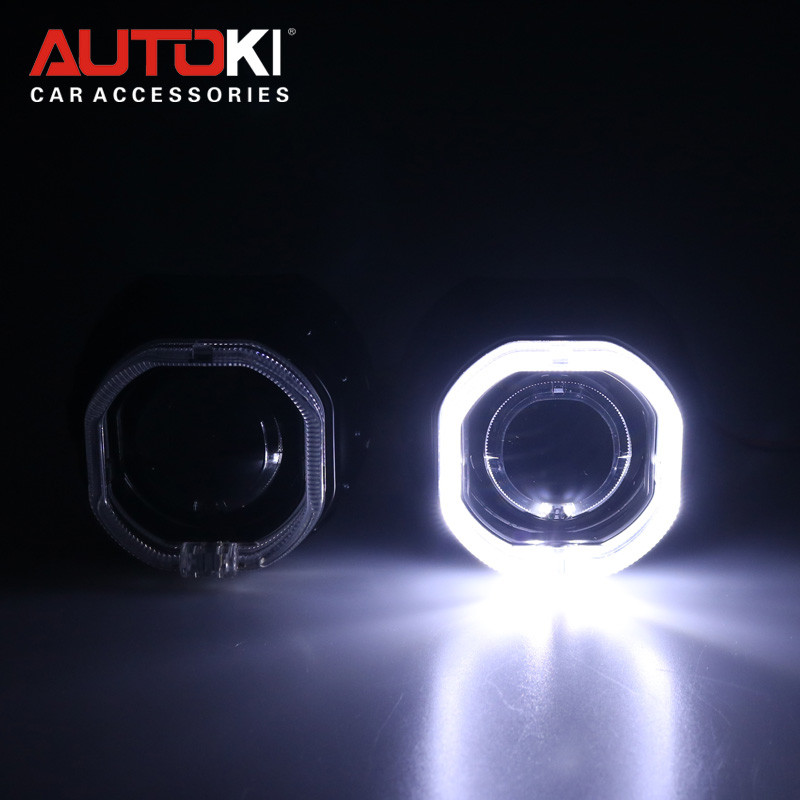 Autoki Square LED Angel Eyes Bi xenon Lentila proiector far pentru retrofit auto DIY cu lumini de zi 2.5'' H4 H7