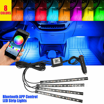 New One Tow Patru lumini de atmosferă pentru mașină, control vocal colorat, APP Control, lumini pentru picioare, lumini de atmosferă 48SMD