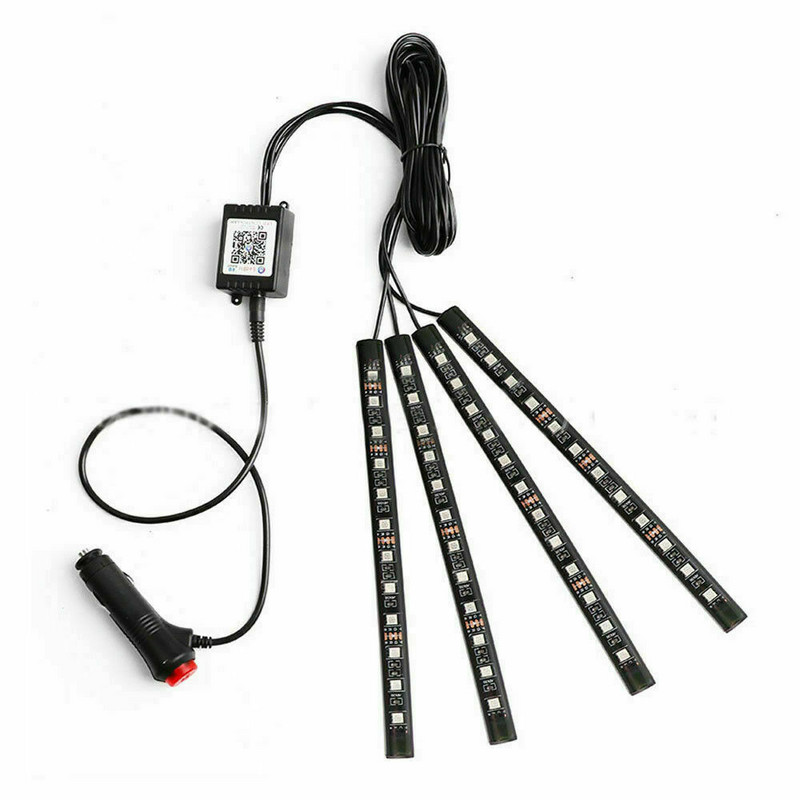 New One Tow Patru lumini de atmosferă pentru mașină, control vocal colorat, APP Control, lumini pentru picioare, lumini de atmosferă 48SMD