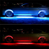 Auto alumine atmosfäärilamp RGB Led Neoon šassii riba riba ümbritsev valgus APP / kaugjuhtimispult Dekoratiivsed auto stiilitarvikud