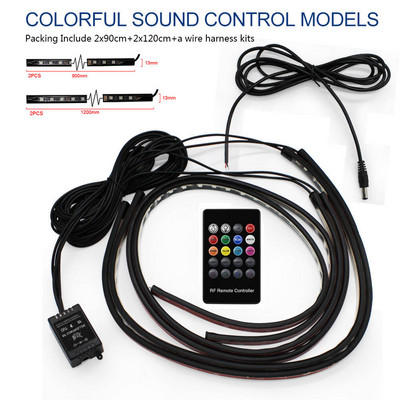 Auto alumine atmosfäärilamp RGB Led Neoon šassii riba riba ümbritsev valgus APP / kaugjuhtimispult Dekoratiivsed auto stiilitarvikud