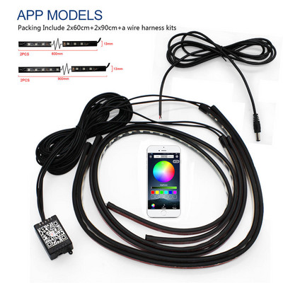 Auto alumine atmosfäärilamp RGB Led Neoon šassii riba riba ümbritsev valgus APP / kaugjuhtimispult Dekoratiivsed auto stiilitarvikud