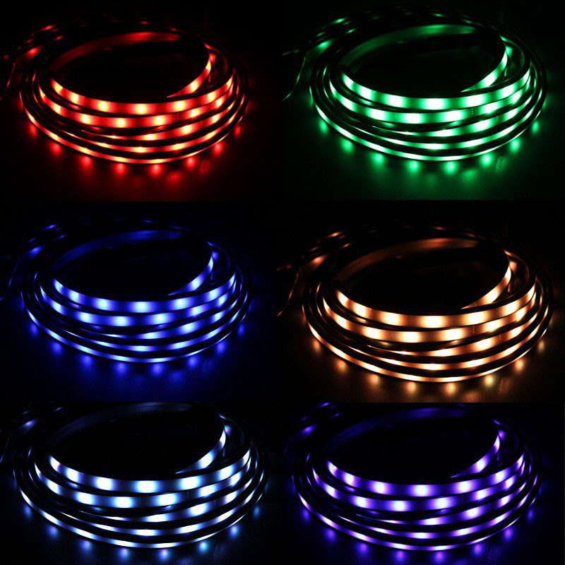Auto alumine atmosfäärilamp RGB Led Neoon šassii riba riba ümbritsev valgus APP / kaugjuhtimispult Dekoratiivsed auto stiilitarvikud