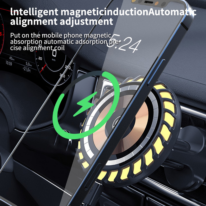 Car Pick-up Muzică Lumină Control vocal Lampă ritm ambiental 15W Suport magnetic pentru încărcător fără fir Suport multifuncțional pentru telefon