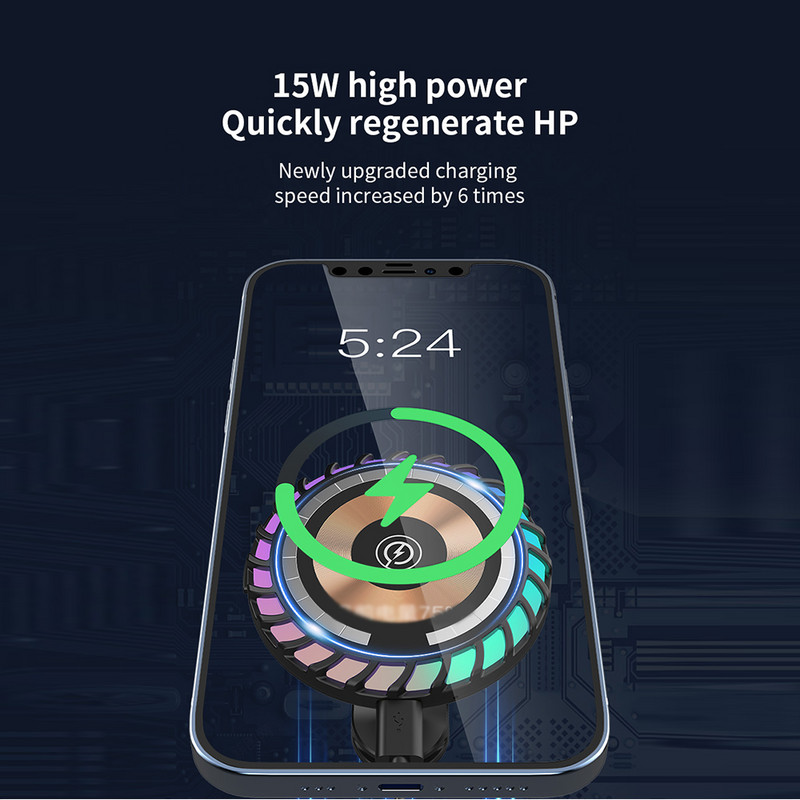 Car Pick-up Muzică Lumină Control vocal Lampă ritm ambiental 15W Suport magnetic pentru încărcător fără fir Suport multifuncțional pentru telefon