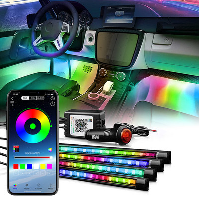 OKEEN RGB automašīnas salona apkārtējās vides apgaismojums Neona LED sloksnes universālie auto kāju lukturi ar APP tālvadības auto atmosfēras dekoratīvajām lampām