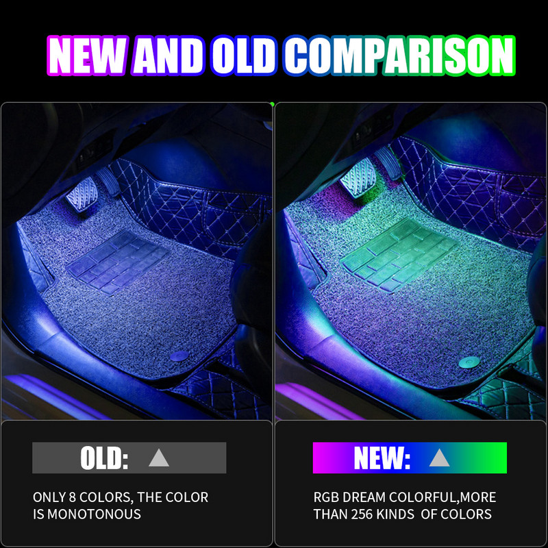 OKEEN RGB Εσωτερικά Φώτα Περιβάλλοντος Αυτοκινήτου Λωρίδα LED Νέον, Universal Auto Foot Lights With APP Remote Auto Atmosphere Διακοσμητικά φωτιστικά