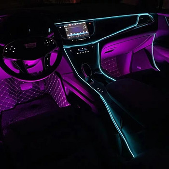 OKEEN 5M EL Wire Neon Car Interior Lighting Led Strip Auto Atmosphere Ambient Light Гъвкаво светлинно въже Тръба Декоративна лампа
