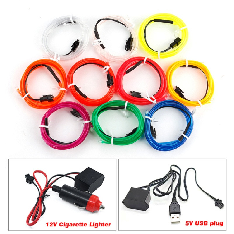 OKEEN 5M EL Wire Neon Iluminare interioară a mașinii Bandă Led Auto Atmosferă Lumină ambientală Lumină flexibilă Tub de frânghie Lampă decorativă