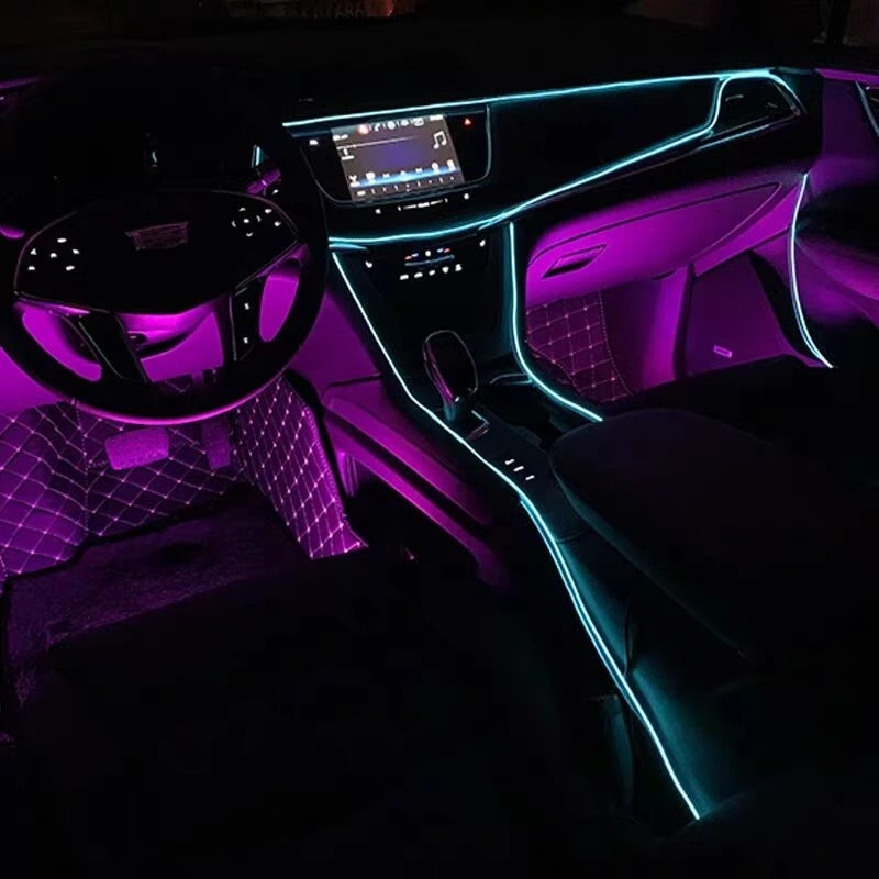 OKEEN 5M EL Wire Neon Iluminare interioară a mașinii Bandă Led Auto Atmosferă Lumină ambientală Lumină flexibilă Tub de frânghie Lampă decorativă