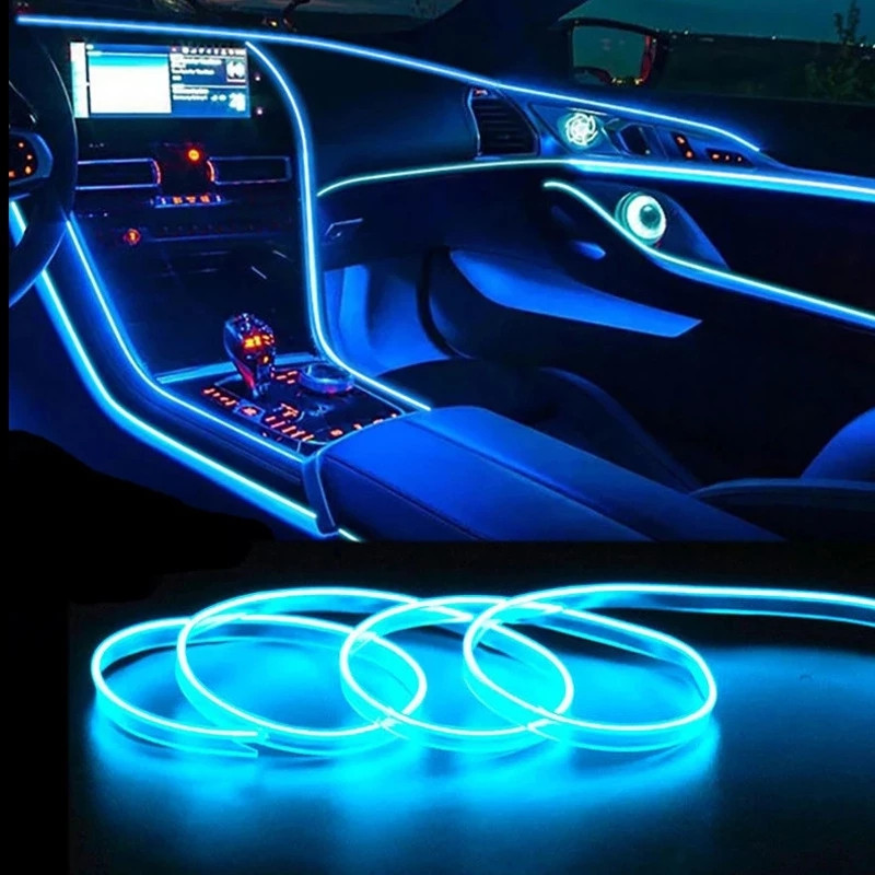 OKEEN 5M EL Wire Neon Iluminare interioară a mașinii Bandă Led Auto Atmosferă Lumină ambientală Lumină flexibilă Tub de frânghie Lampă decorativă