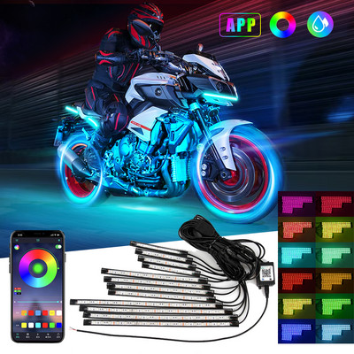 12db Motorkerékpár LED alsó lámpák RGB Multicolor APP Control Car Underglow Neon szalag Yamaha Hodna atmoszféra lámpához