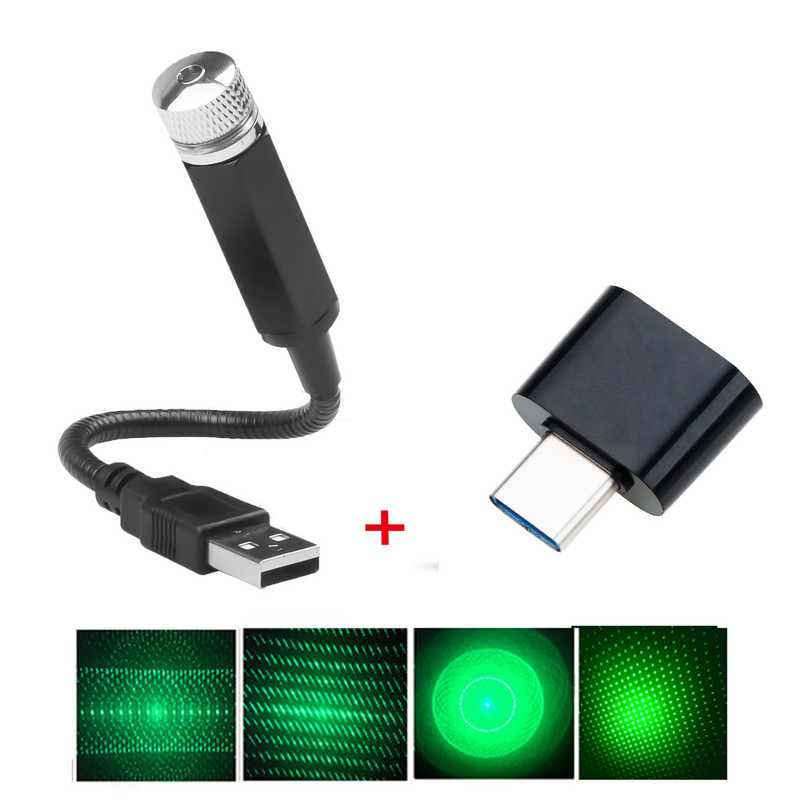 LED Starry Laser Galaxy Lamp Auto Katus Star Light Atmosfäär Ambient Projektori Tuled Reguleeritavad Öötuled USB Auto Decoration