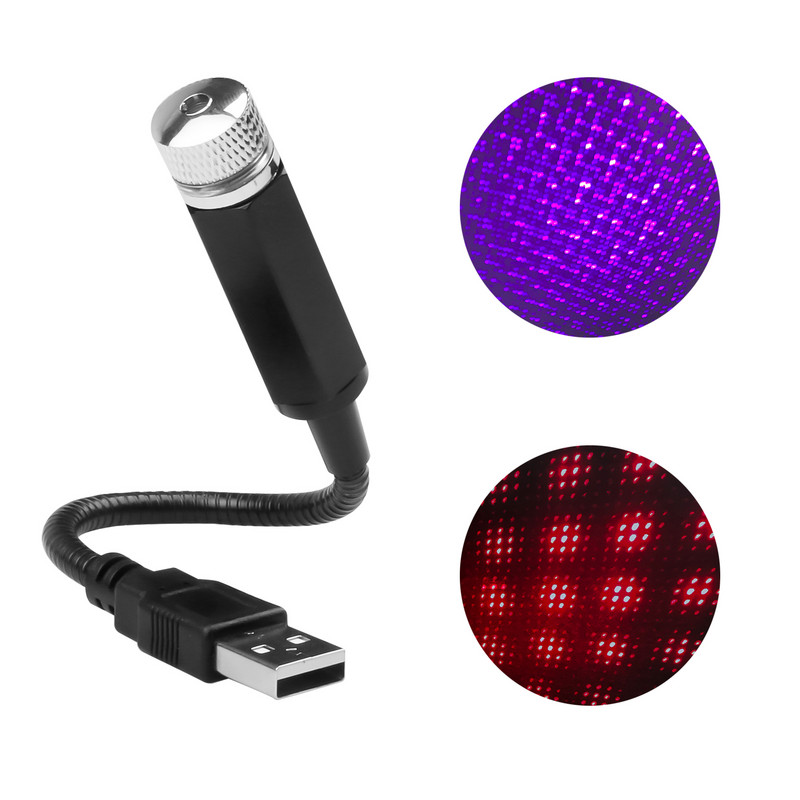 LED Starry Laser Galaxy Lamp Auto Katus Star Light Atmosfäär Ambient Projektori Tuled Reguleeritavad Öötuled USB Auto Decoration