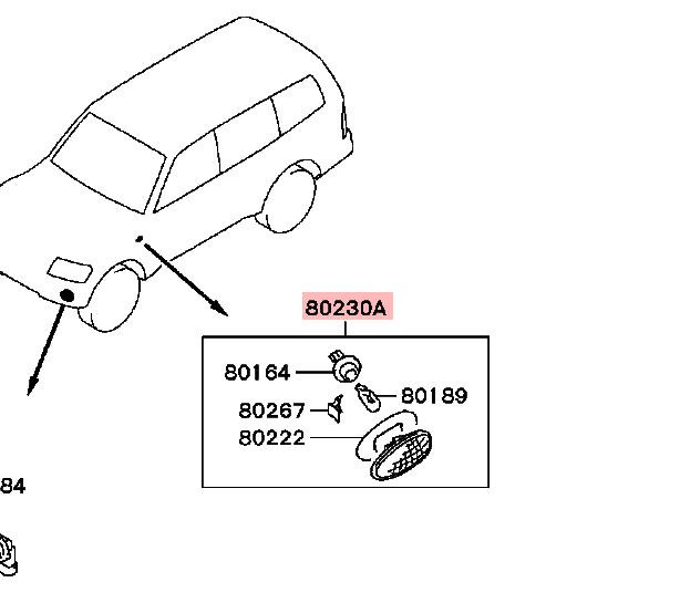 1 vienetų žymekliai, skirti Pajero V73 šoninio sparno lempa, skirta Montero Sport K9 K8 posūkio signalams, skirta Outlander Cu 2000-2006