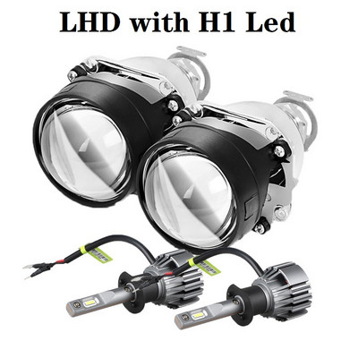 Kit de lentile pentru proiector cu xenon HID cu mini faruri de 2,5 inci, soclu H4 H7 pentru lampă de retrofit de bricolaj, pentru motocicletă, faza mare înaltă, bec cu LED H1