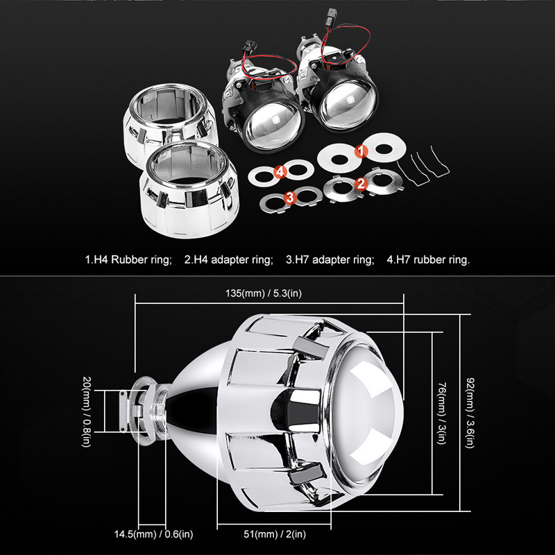Kit de lentile pentru proiector cu xenon HID cu mini faruri de 2,5 inci, soclu H4 H7 pentru lampă de retrofit de bricolaj, pentru motocicletă, faza mare înaltă, bec cu LED H1
