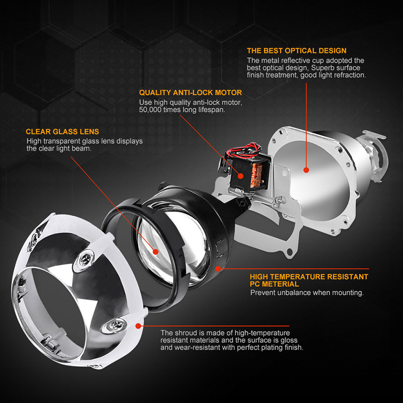 2,5 ιντσών Επώνυμα κάλυμμα στυλ προβολέα αυτοκινήτου HID Bi Xenon Φακός Προβολέα Retrofit Προσαρμογέας υποδοχής H4 H7 Προβολέας Χρήση λαμπτήρων H1