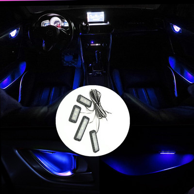 4 buc. Lumină ambientală LED pentru mașină, ușă interioară, mâner pentru bol, lumină pentru cotieră, ușă mașină, lampă decorativă pentru atmosferă, universală