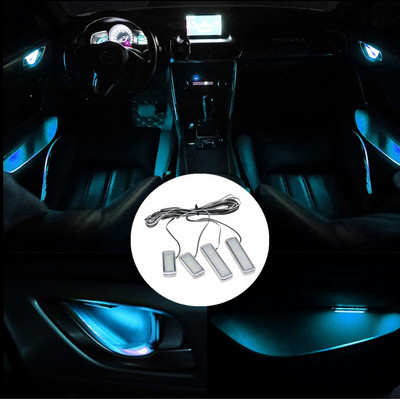 4 buc. Lumină ambientală LED pentru mașină, ușă interioară, mâner pentru bol, lumină pentru cotieră, ușă mașină, lampă decorativă pentru atmosferă, universală