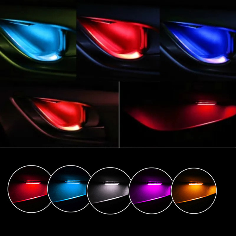 4 buc. Lumină ambientală LED pentru mașină, ușă interioară, mâner pentru bol, lumină pentru cotieră, ușă mașină, lampă decorativă pentru atmosferă, universală