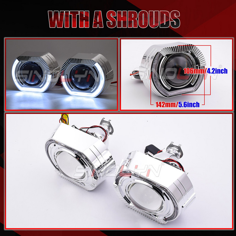 Lentile de proiector Sinolyn 3.0 inch Angel Eyes pentru faruri H7 H4 lămpi bi-xenon auto pentru accesorii auto Tuning Utilizați bec H1 HID