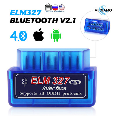 Mini Bluetooth ELM327 V2.1 OBD2 skener Automatski dijagnostički alati za IPhone i Android čitač kodova Dodaci za automobil Ferramentas