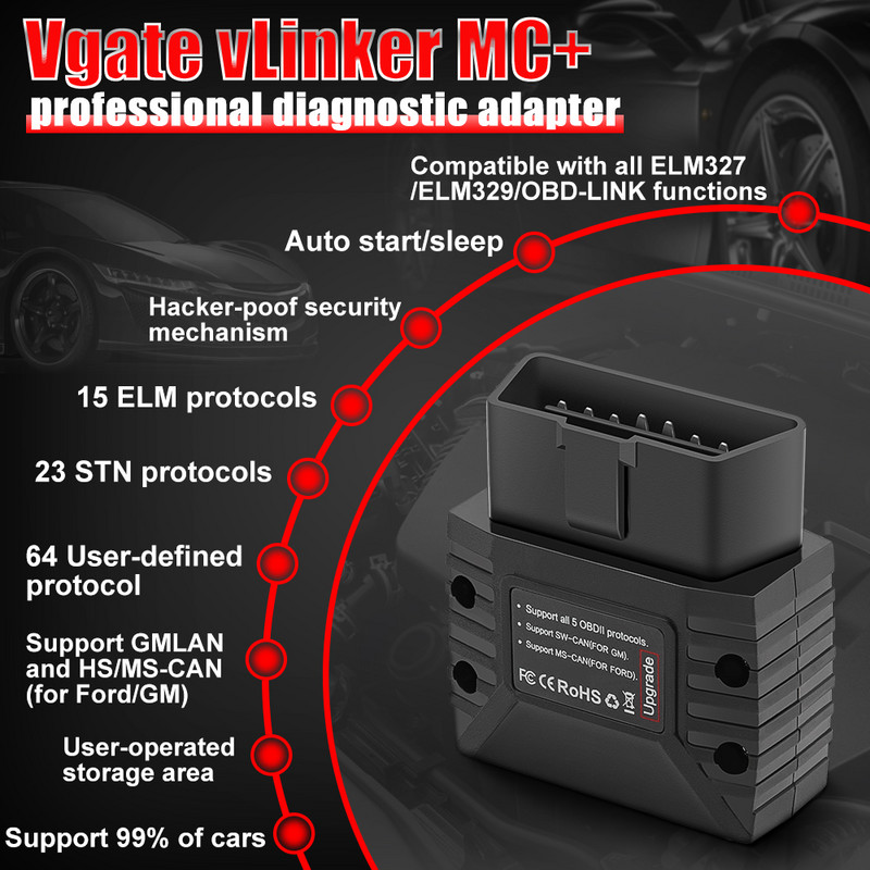 Vgate vLinker MC+ ELM327 V2.2 Bluetooth 4.0 OBD2 Scanner OBD 2 WIFI BimmerCode FORScan Auto Automobilių diagnostikos įrankiai ELM 327 V 1 5