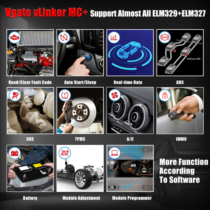 Vgate vLinker MC+ ELM327 V2.2 Bluetooth 4.0 OBD2 Scanner OBD 2 WIFI BimmerCode FORScan Auto Automobilių diagnostikos įrankiai ELM 327 V 1 5