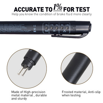 Автоматично тестване на течности Brake Fluid Tester Pen за DOT3/DOT4 5 LED индикатор дисплей спирачка Тест за масло Проверка на качеството Автомобилни аксесоари